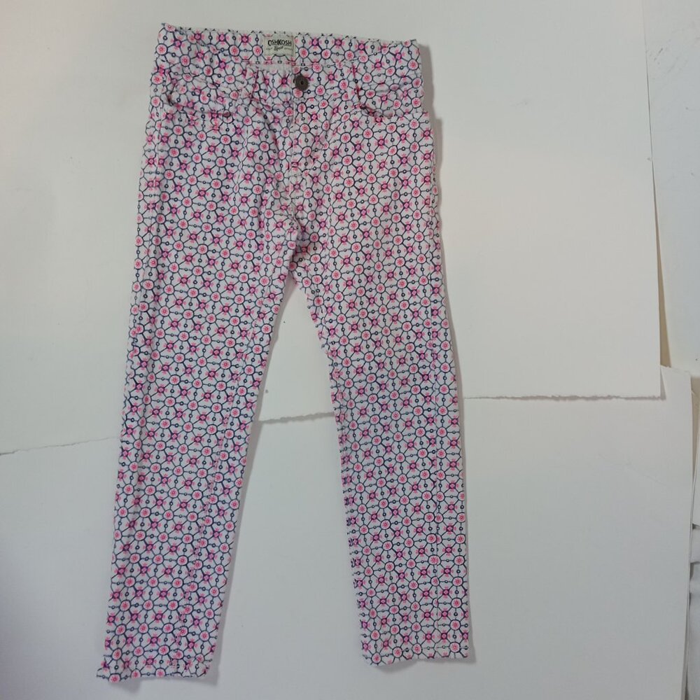OshKosh B'gosh Girl's White Pink Floral Adjustable Waist Y2K Jeans Size 8 Denim
